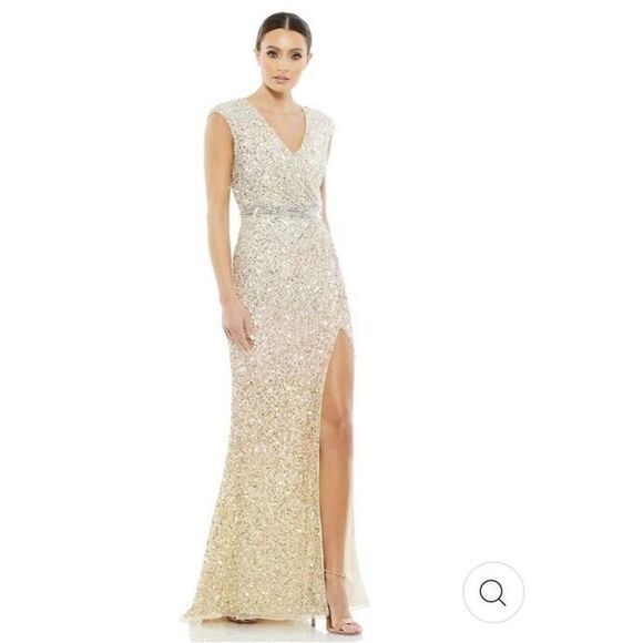 Mac Duggal Sz 8 Ombre Sequined Maxi Fishtail Evening Gown Dress Bridal Prom NWT - Picture 2 of 12